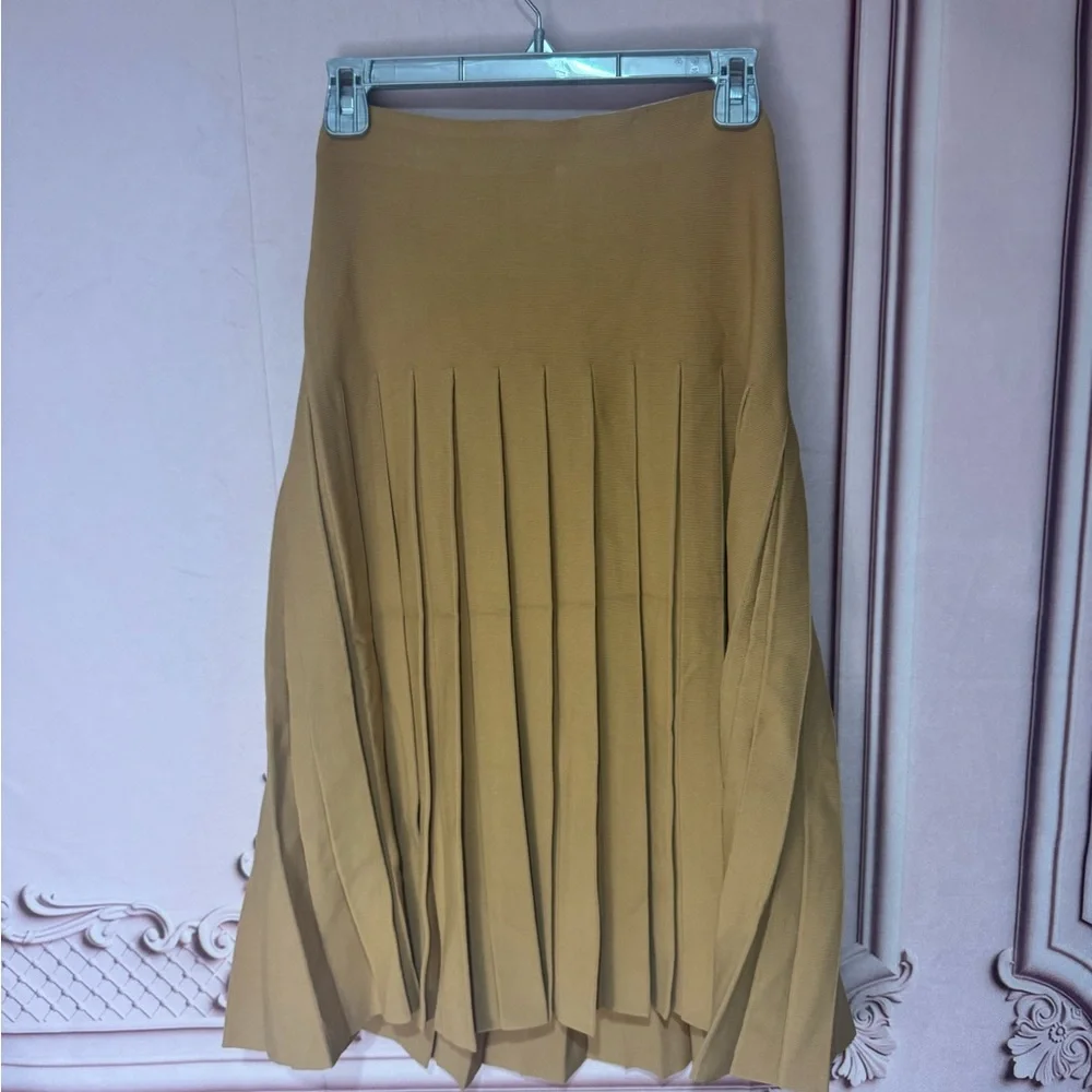 Aleeza Paris Pleated Wonder Skirt In Nugget Carmel Color XL 25 Long Stretch New - Picture 4 of 7